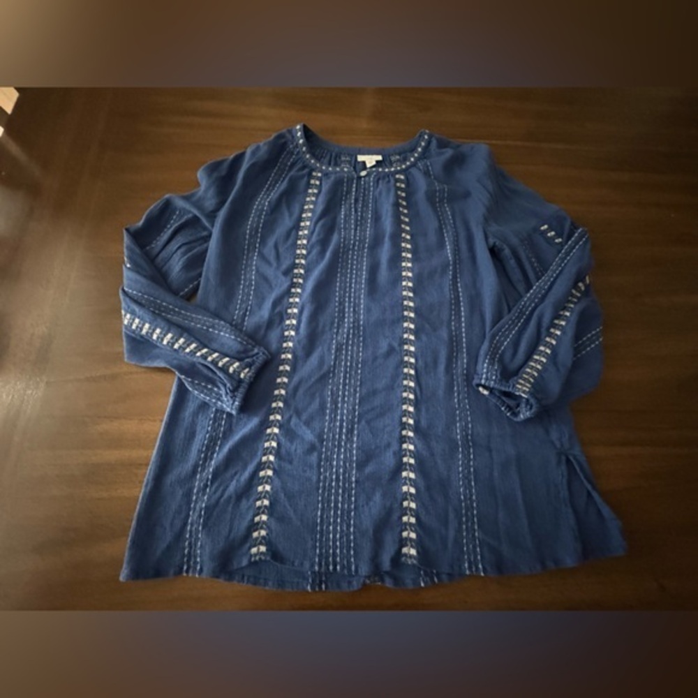 J Jill Blue Embroidered Blouse XS